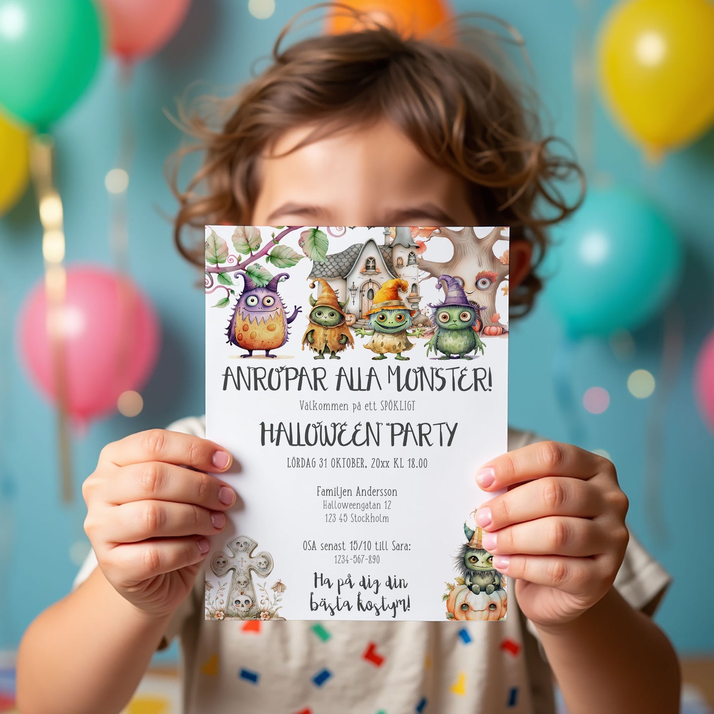 Halloween Party Inbjudningskort – Barnkalas – A6 Tryckt Kort BKHP674