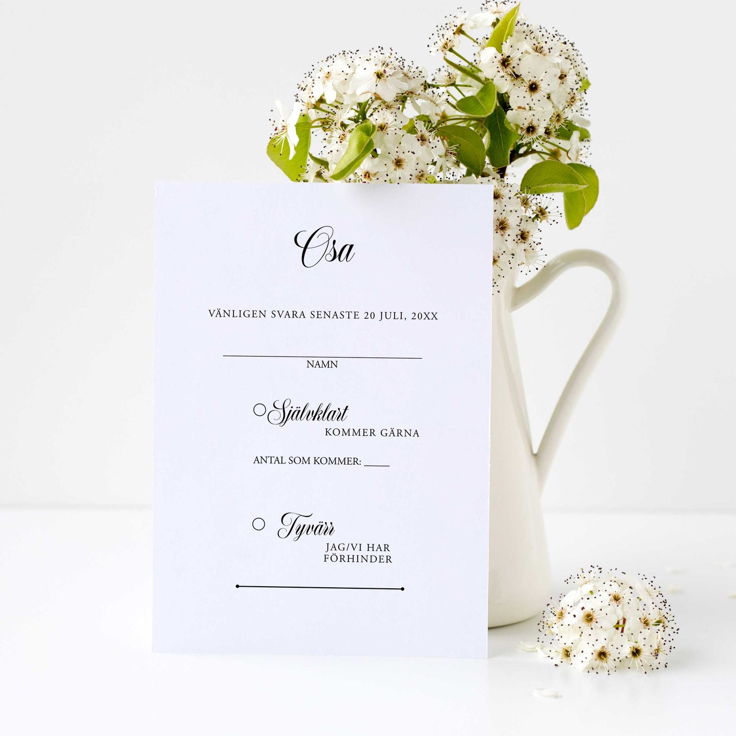 OSA-kort med kuvert (8 färger) – A6 Klassisk svartvit Formellt – Bröllopskort BR003