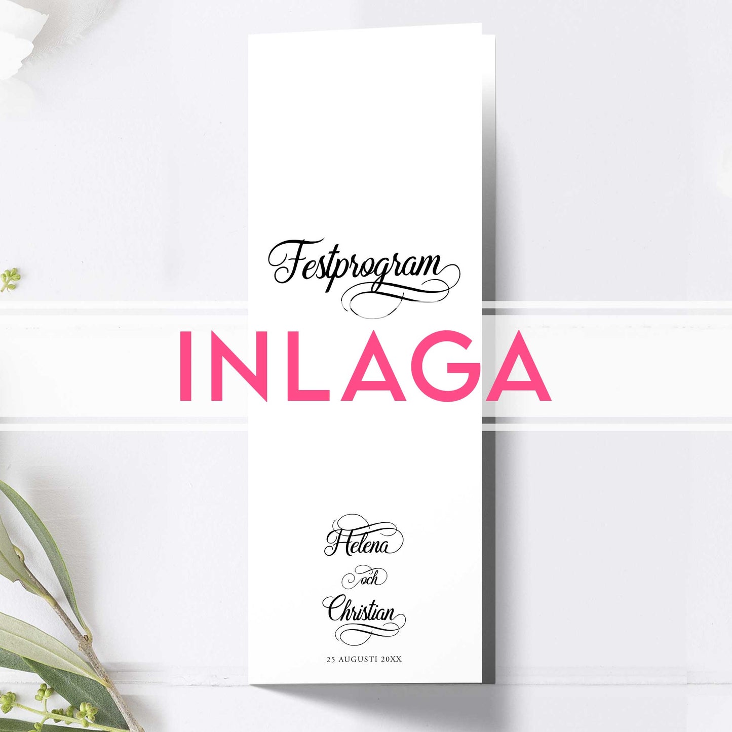 Lång Inlaga till festprogram – Modern Script Svartvitt – Extra sidor till avlångt bröllopsprogram 10,5×29,7 cm BR004