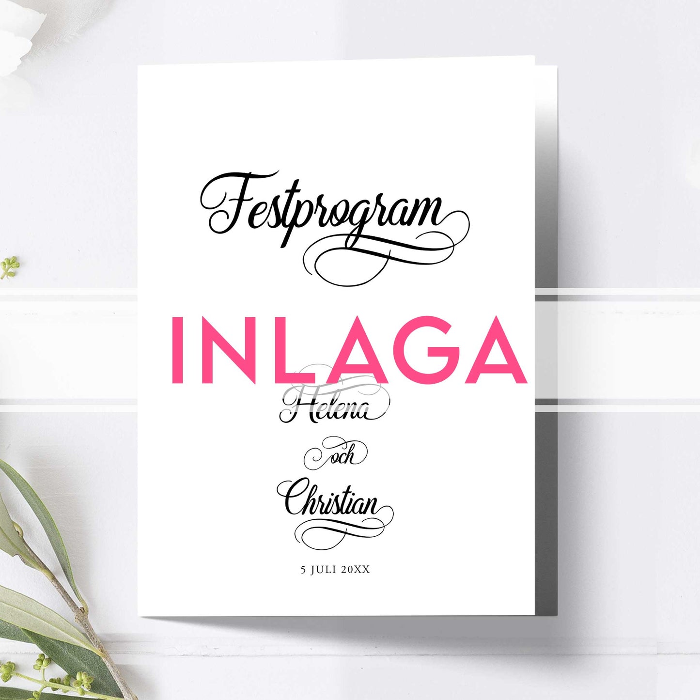 Inlaga till litet festprogram – Modern Script Svartvitt – Extra sidor till litet bröllopsprogram 12,7x17,7 cm BR004