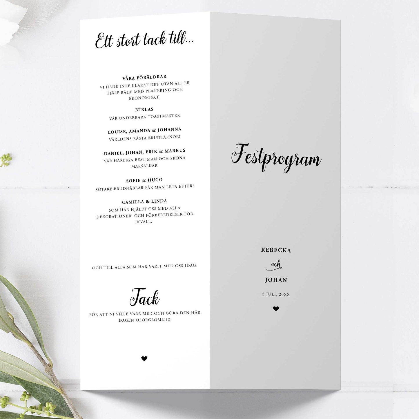 Festprogram till bröllop – We Do svartvitt – Avlångt tryckt programkort 10,5×29,7 cm BR007