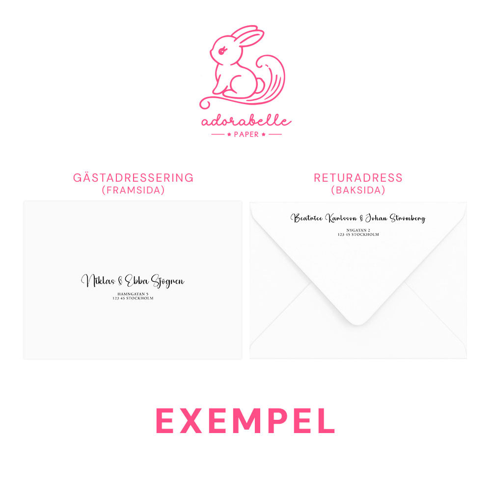 Romantisk bröllopsinbjudan – Rosa & Vita Blommor m gulddetaljer – BR013