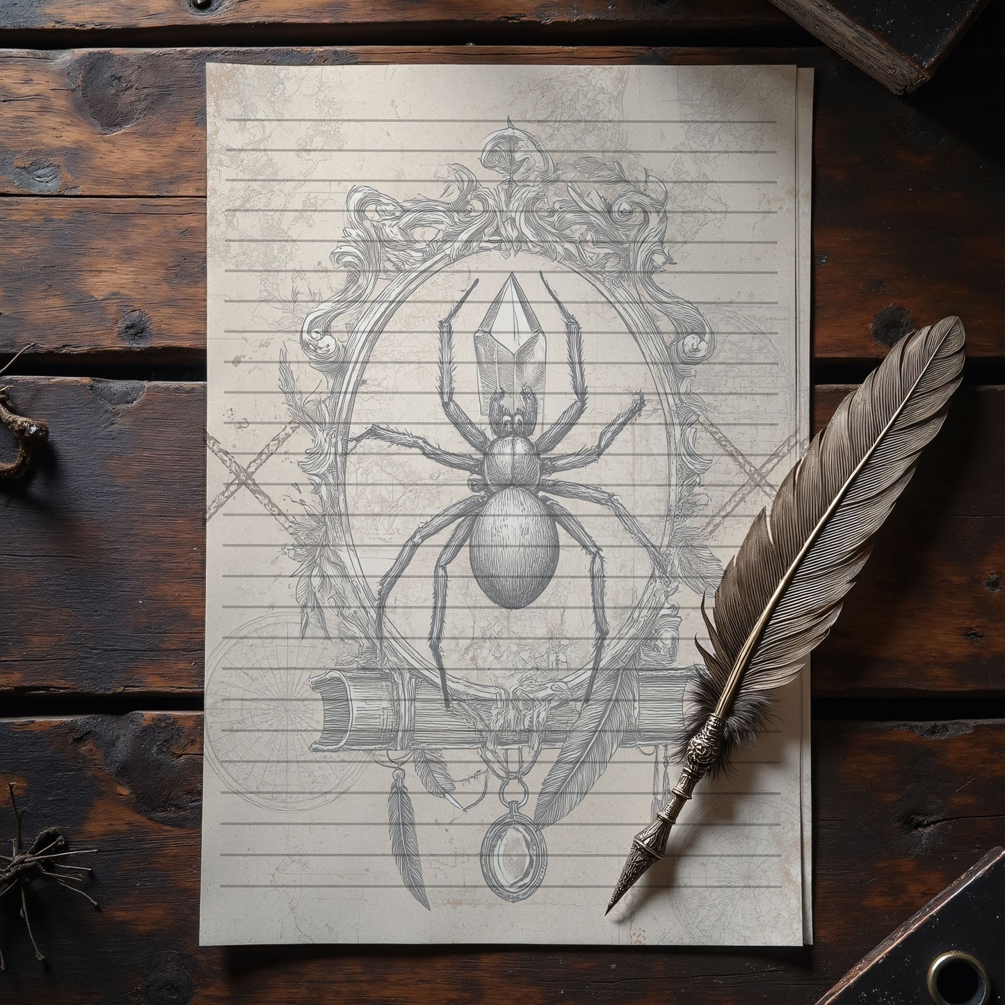 10-pack Brevpapper - Vintage Spindel Dark Academia Grimoire / Book of Shadows Sidor - Tryckt A5 Papper - GP102