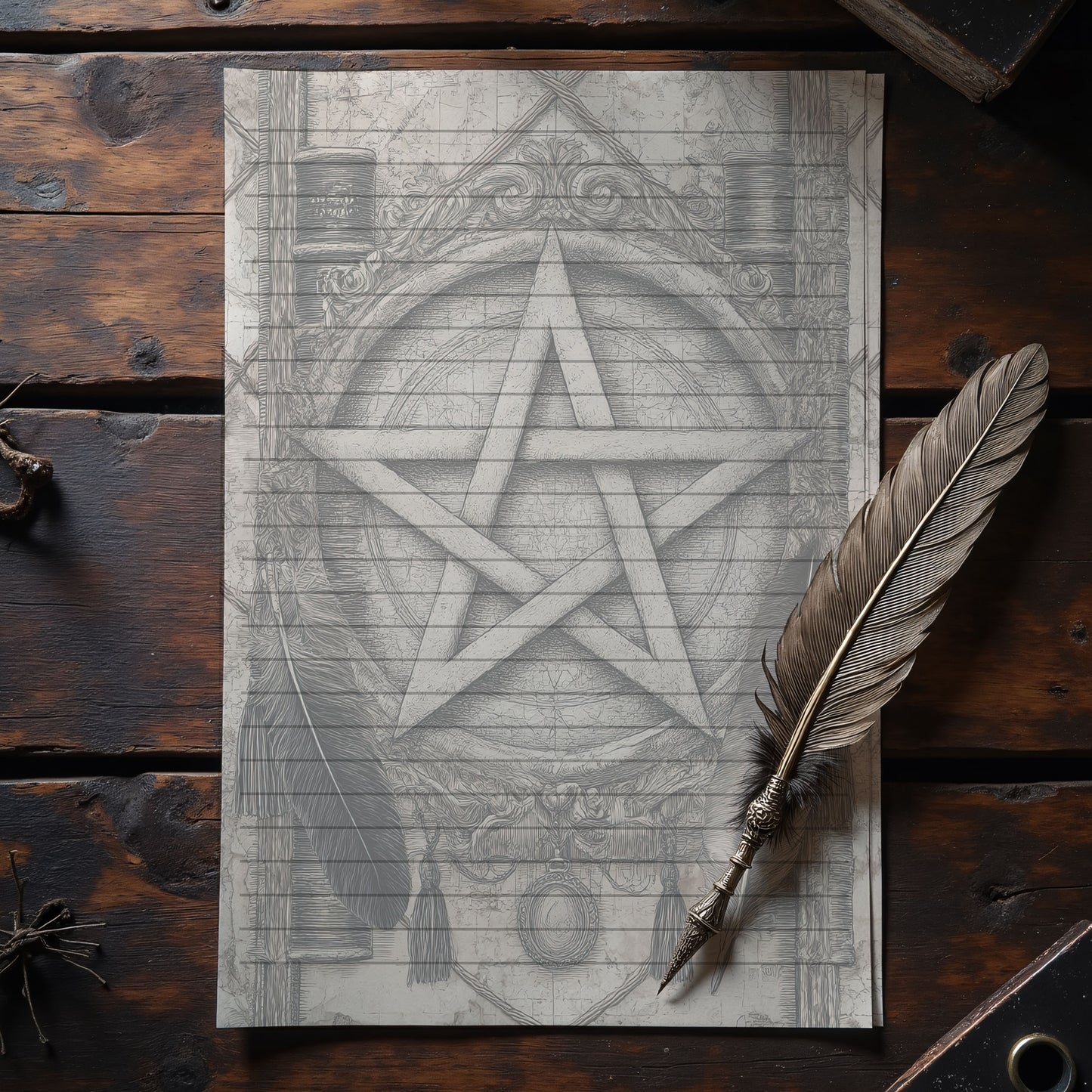 10-pack Brevpapper - Vintage Pentagram Dark Academia Grimoire / Book of Shadows Sidor - Tryckt A5 Papper - GP105