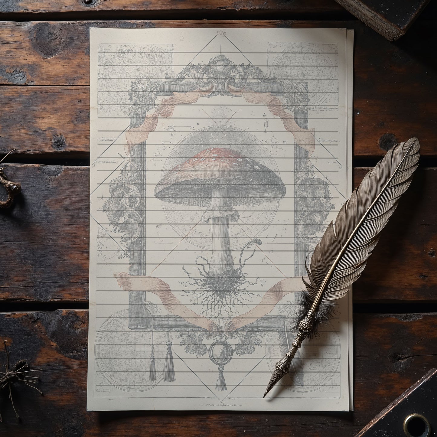 10-pack Brevpapper - Vintage Flugsvamp Dark Academia Grimoire / Book of Shadows Sidor - Tryckt A5 Papper - GP107