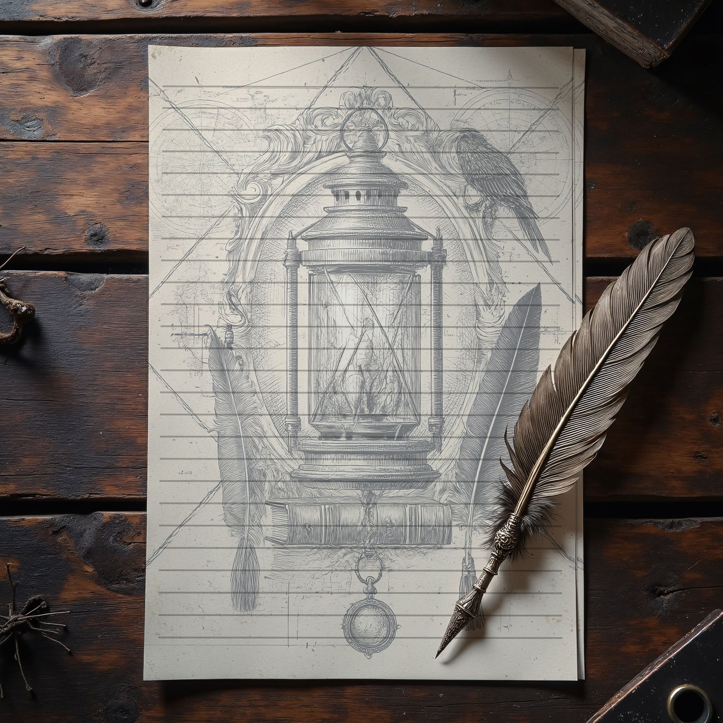 10-pack Brevpapper - Vintage Lykta Dark Academia Grimoire / Book of Shadows Sidor - Tryckt A5 Papper - GP112