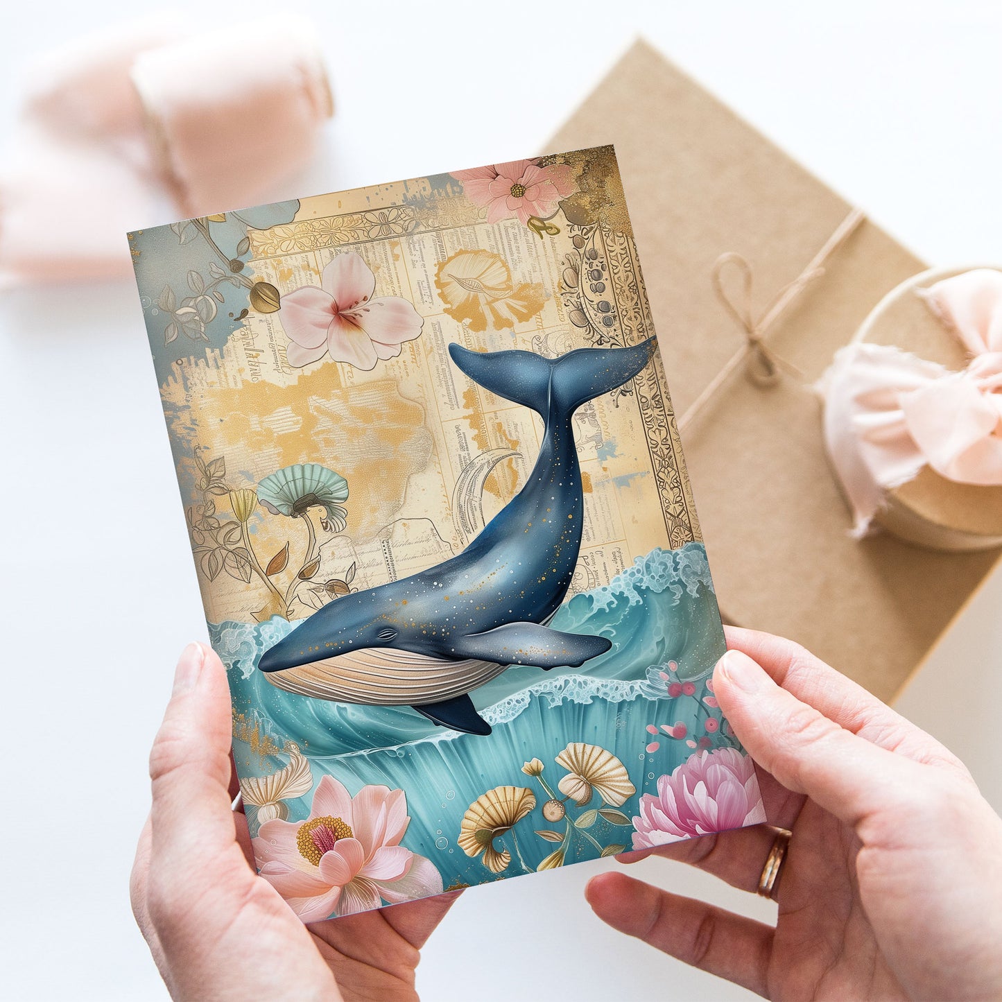 Vykort för postcrossing, scrapbooking & dekoration - Vintage Blåval PC514