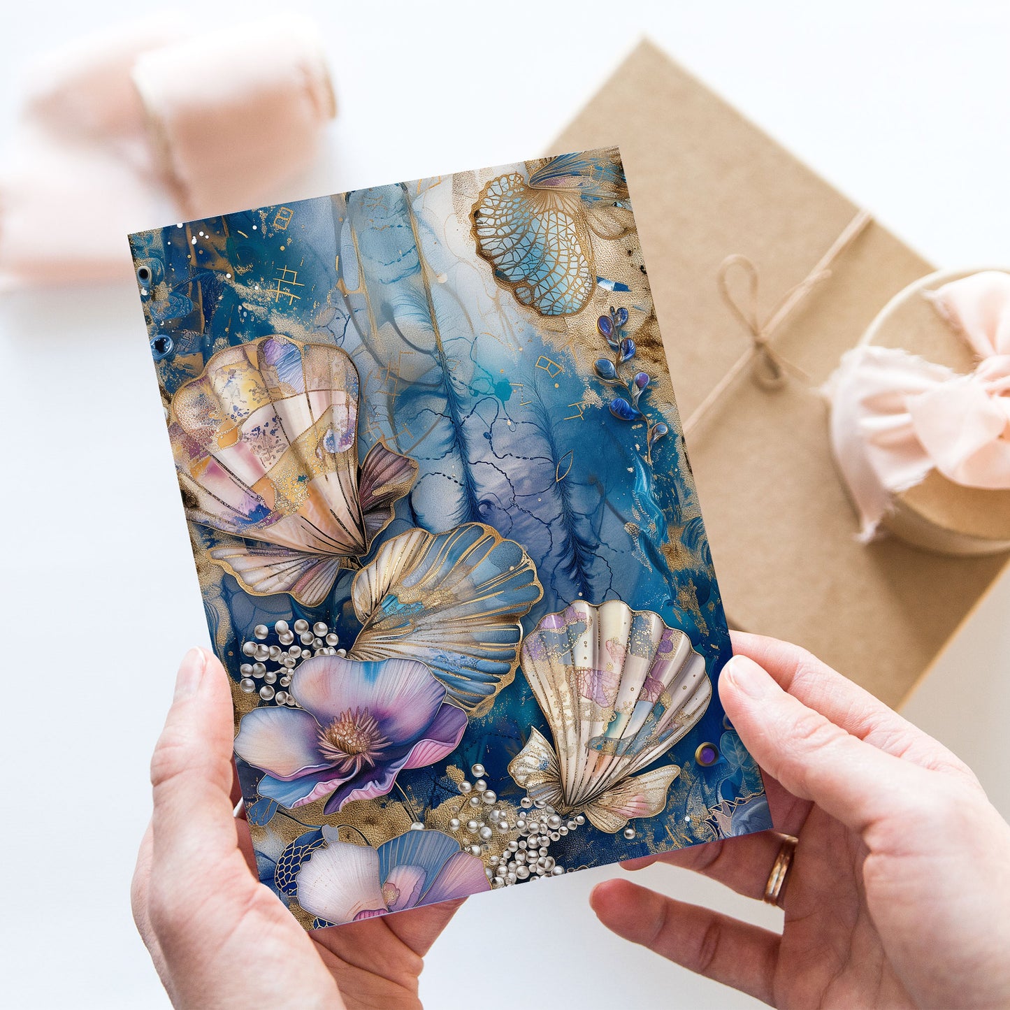 Vykort för postcrossing, scrapbooking & dekoration - Gyllene Snäckor PC521