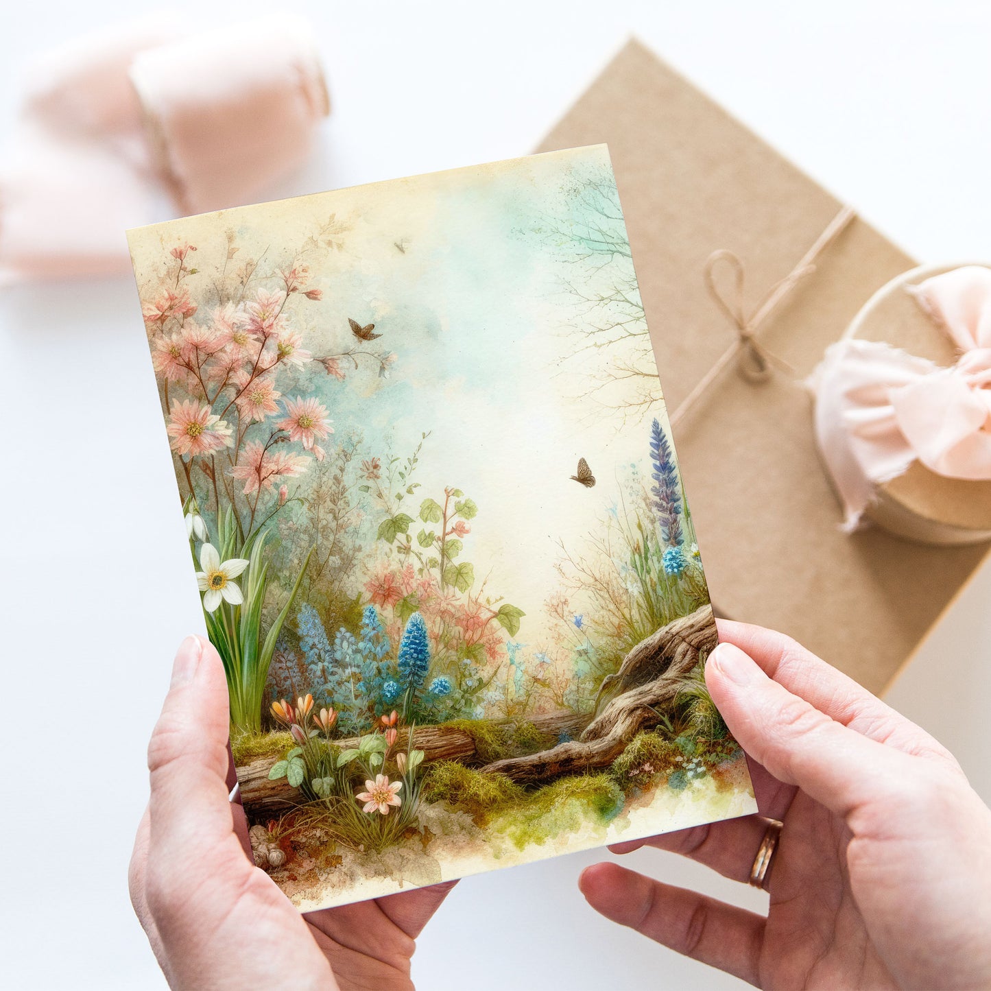 Vykort för postcrossing, scrapbooking & dekoration - Vintage Skogstema PC528