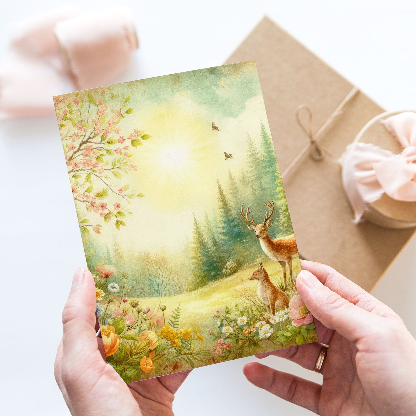 Vykort för postcrossing, scrapbooking & dekoration - Vintage Skogstema PC530