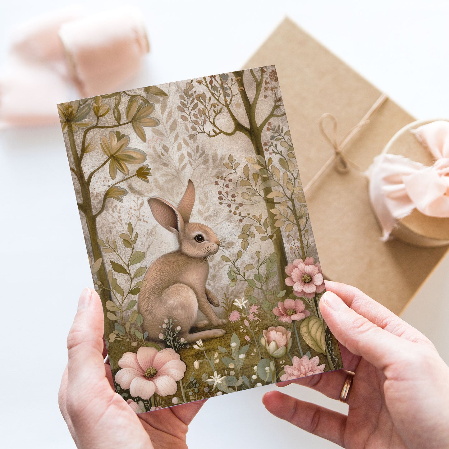 Vykort för postcrossing, scrapbooking & dekoration - Skogsmotiv Woodland - Hare PC532