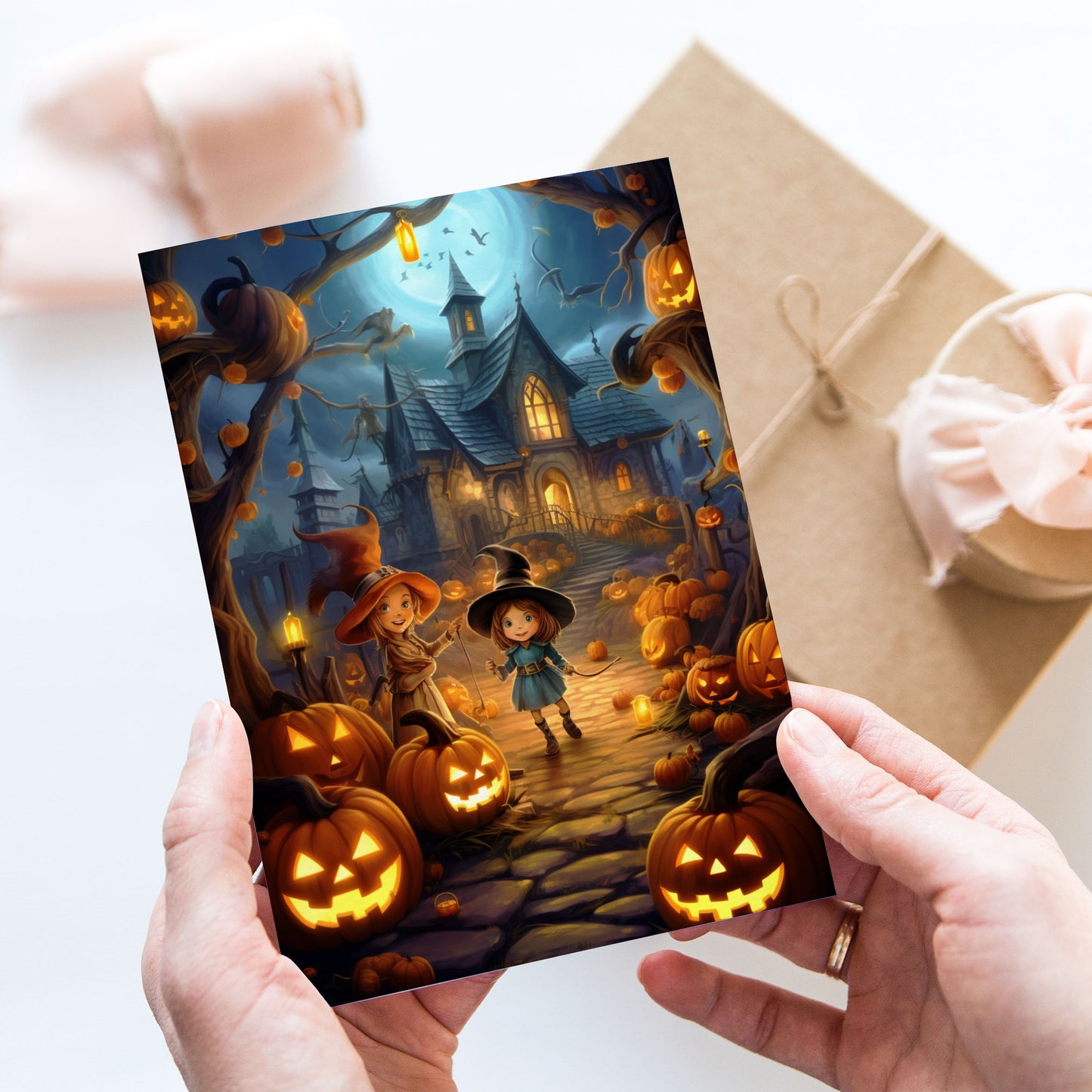 Vykort för postcrossing, scrapbooking & dekoration - Halloween - Spökhus PC547