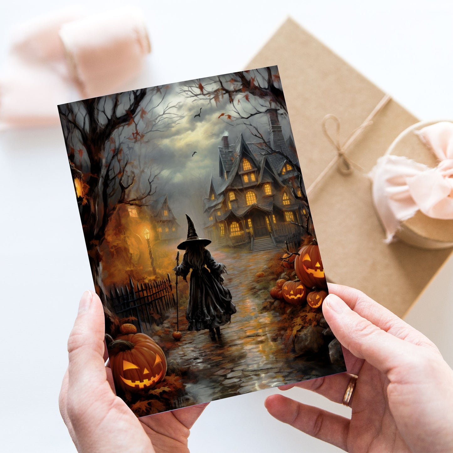 Vykort för postcrossing, scrapbooking & dekoration - Halloween - Häxa PC550