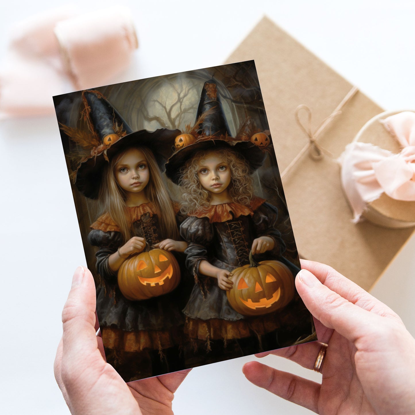 Vykort för postcrossing, scrapbooking & dekoration - Halloween - Flickor PC559