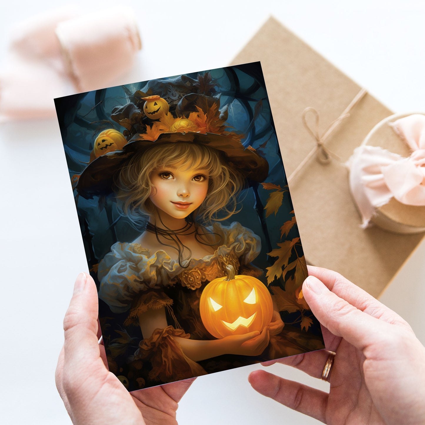 Vykort för postcrossing, scrapbooking & dekoration - Halloween - Söt Häxa PC561