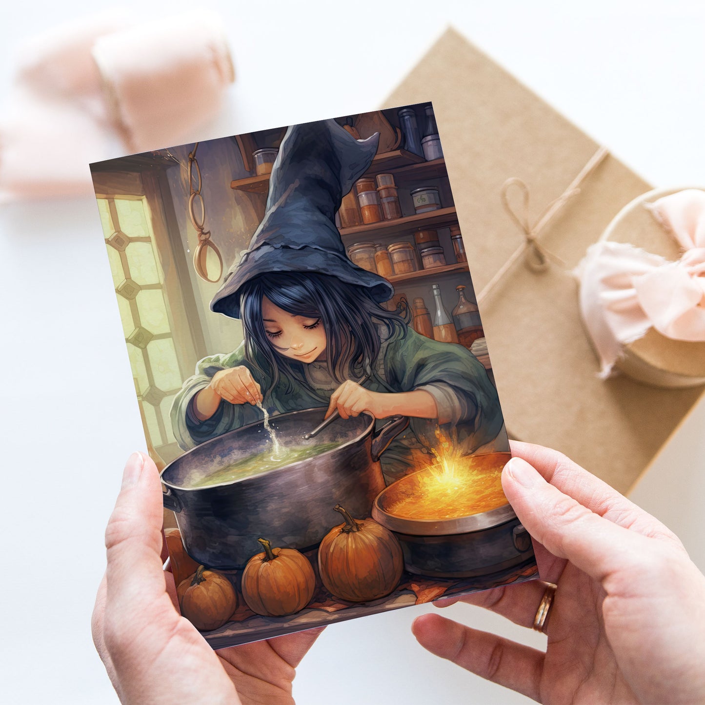 Vykort för postcrossing, scrapbooking & dekoration - Halloween - Söt Häxa PC564