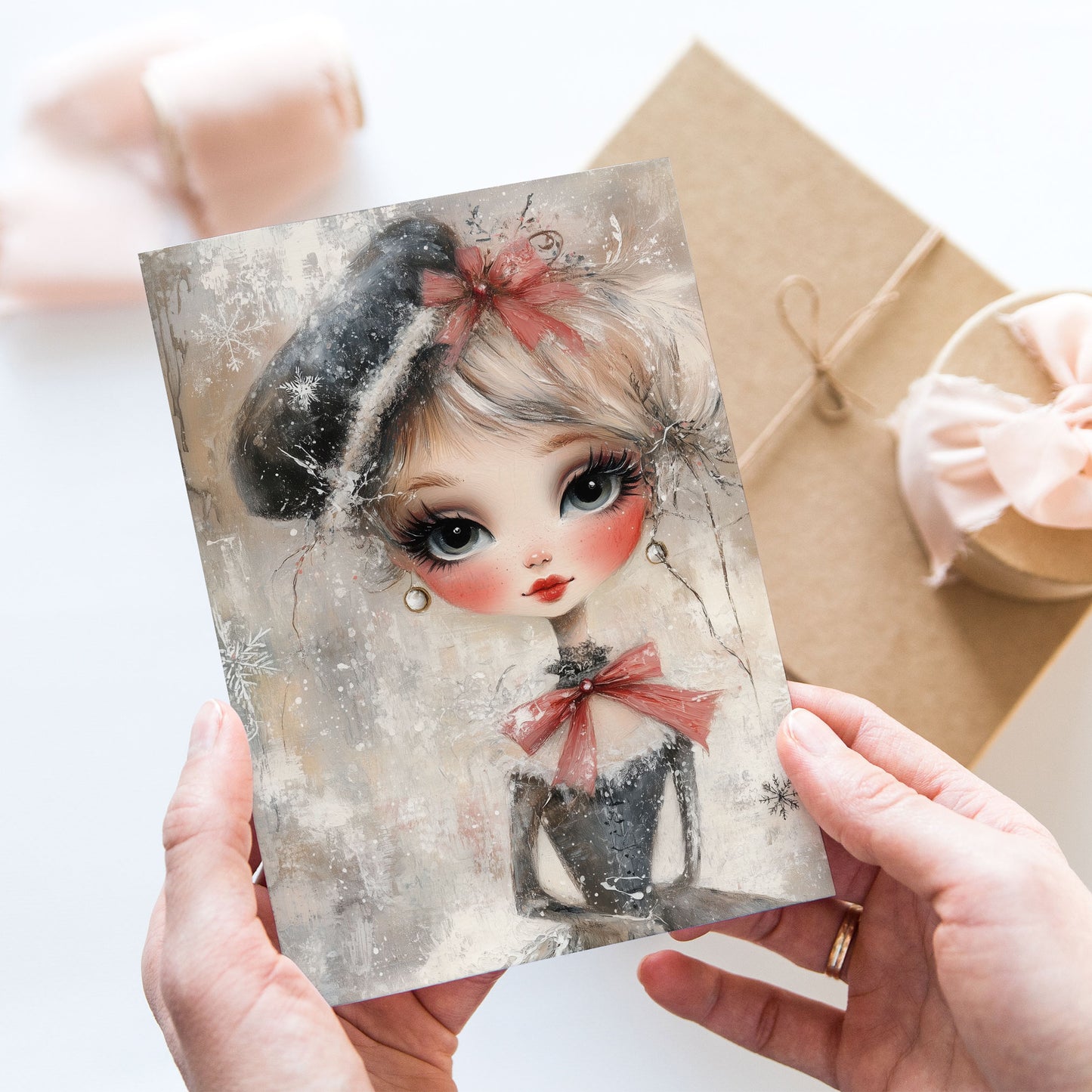 Vykort för postcrossing, scrapbooking & dekoration - Whimsical Flicka Retrostil PC598