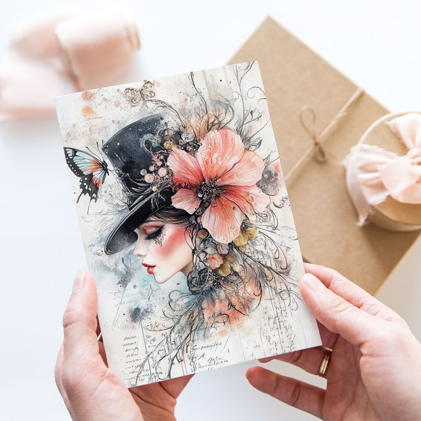 Vykort för postcrossing, scrapbooking & dekoration - Viktoriansk Tjej PC606