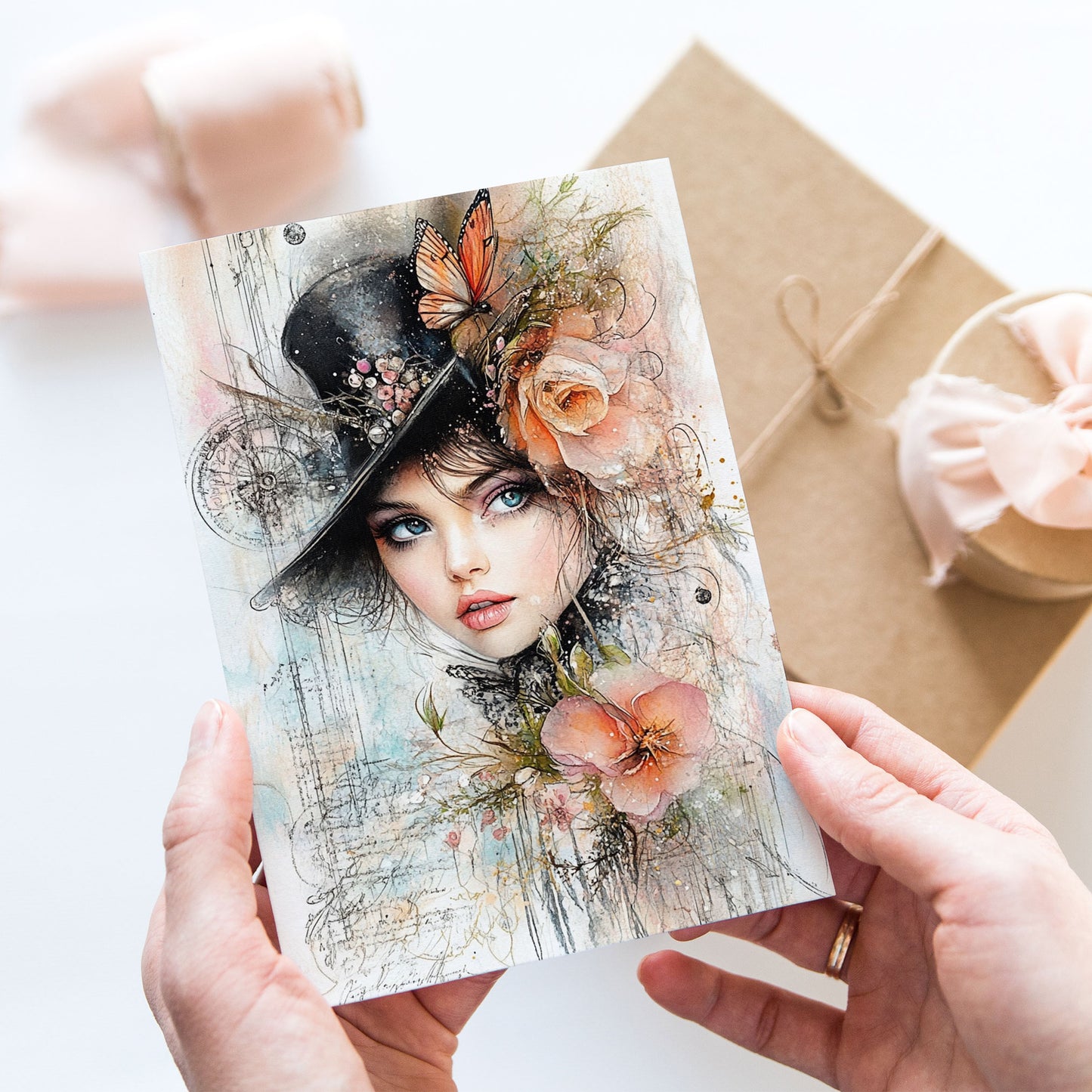 Vykort för postcrossing, scrapbooking & dekoration - Viktoriansk Tjej PC608