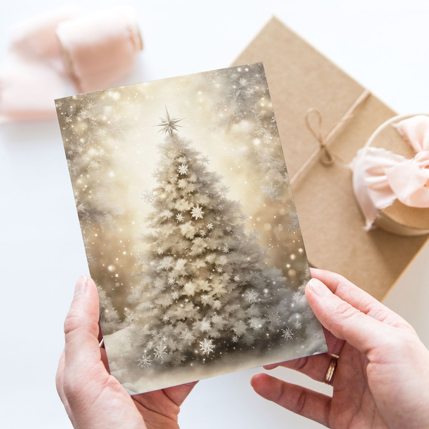 Vykort för postcrossing, scrapbooking & dekoration - Vit Julgran PC616