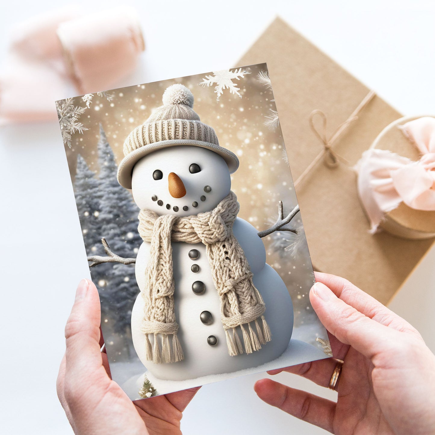 Vykort för postcrossing, scrapbooking & dekoration - Söt Snögubbe PC618