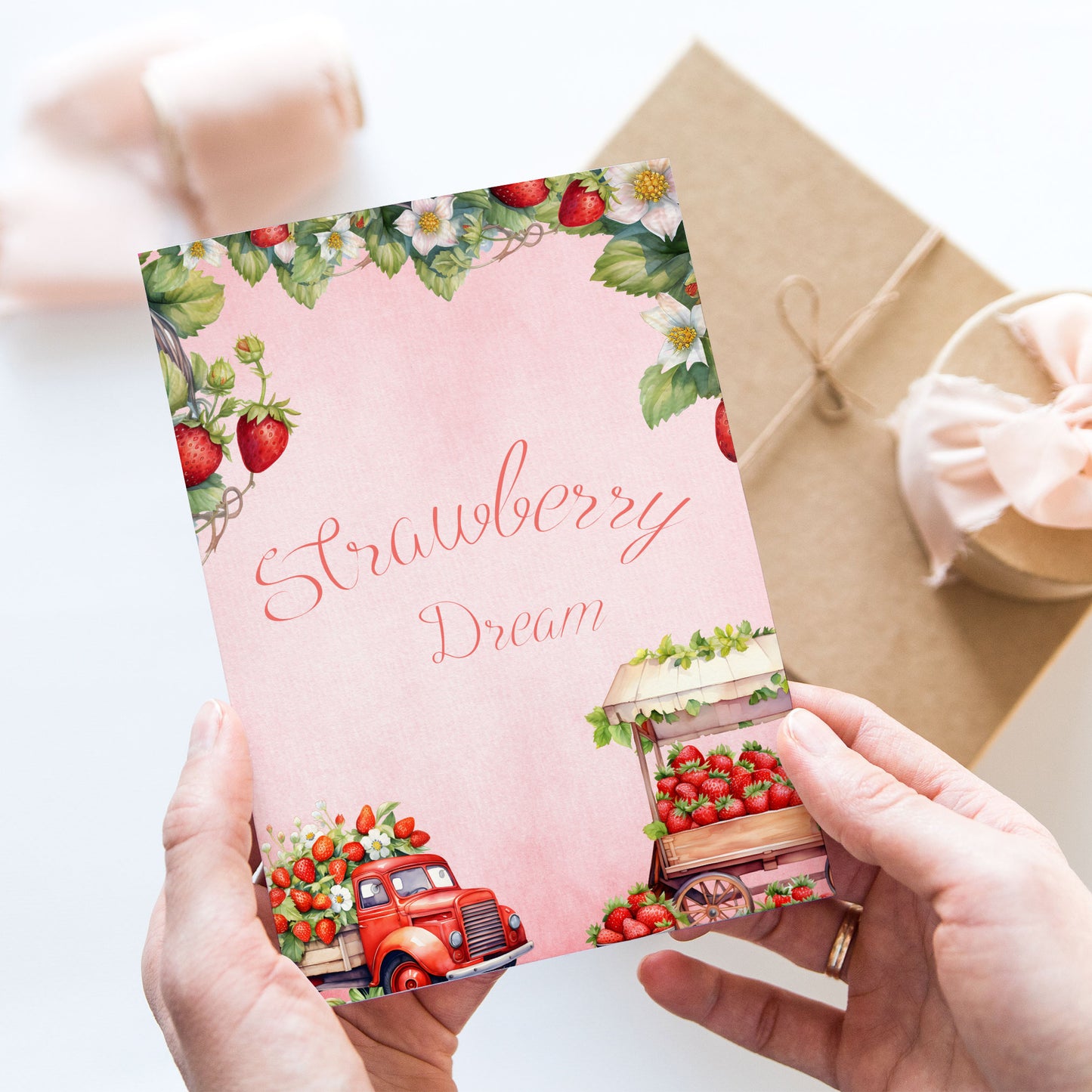 Vykort för postcrossing, scrapbooking & dekoration - Strawberry Dreams PC627