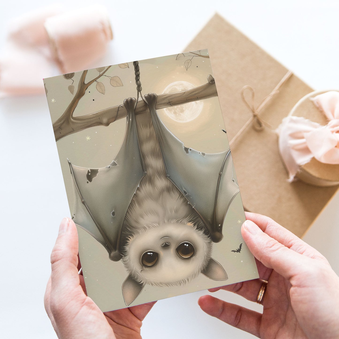 Vykort för postcrossing, scrapbooking & dekoration - Söt Fladdermus PC630