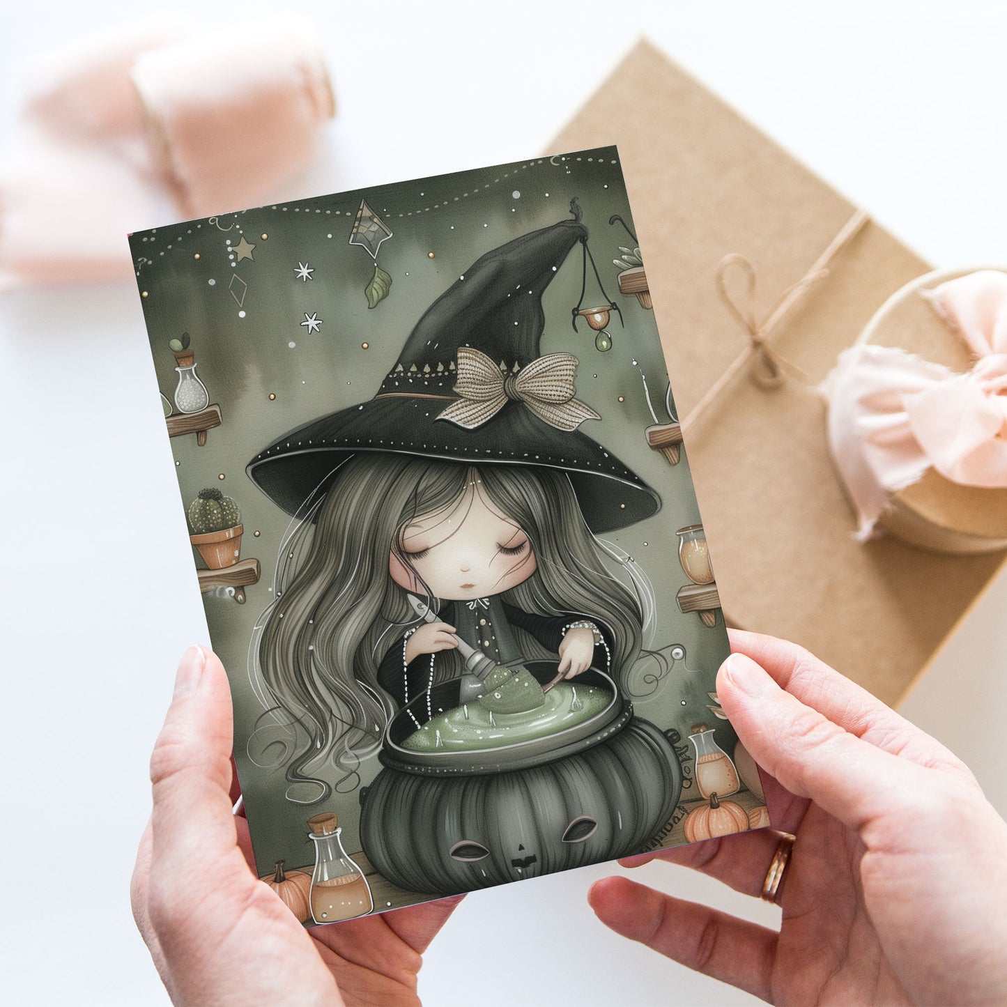 Vykort för postcrossing, scrapbooking & dekoration - Söt Häxa PC632