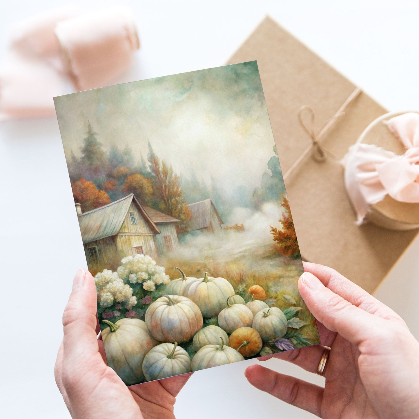 Vykort för postcrossing, scrapbooking & dekoration - Bondgård Pumpor PC638