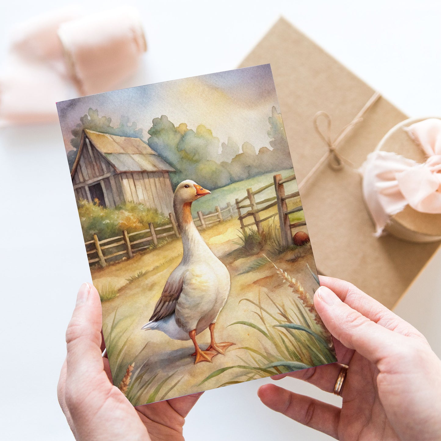 Vykort för postcrossing, scrapbooking & dekoration - Bondgård Gås PC640