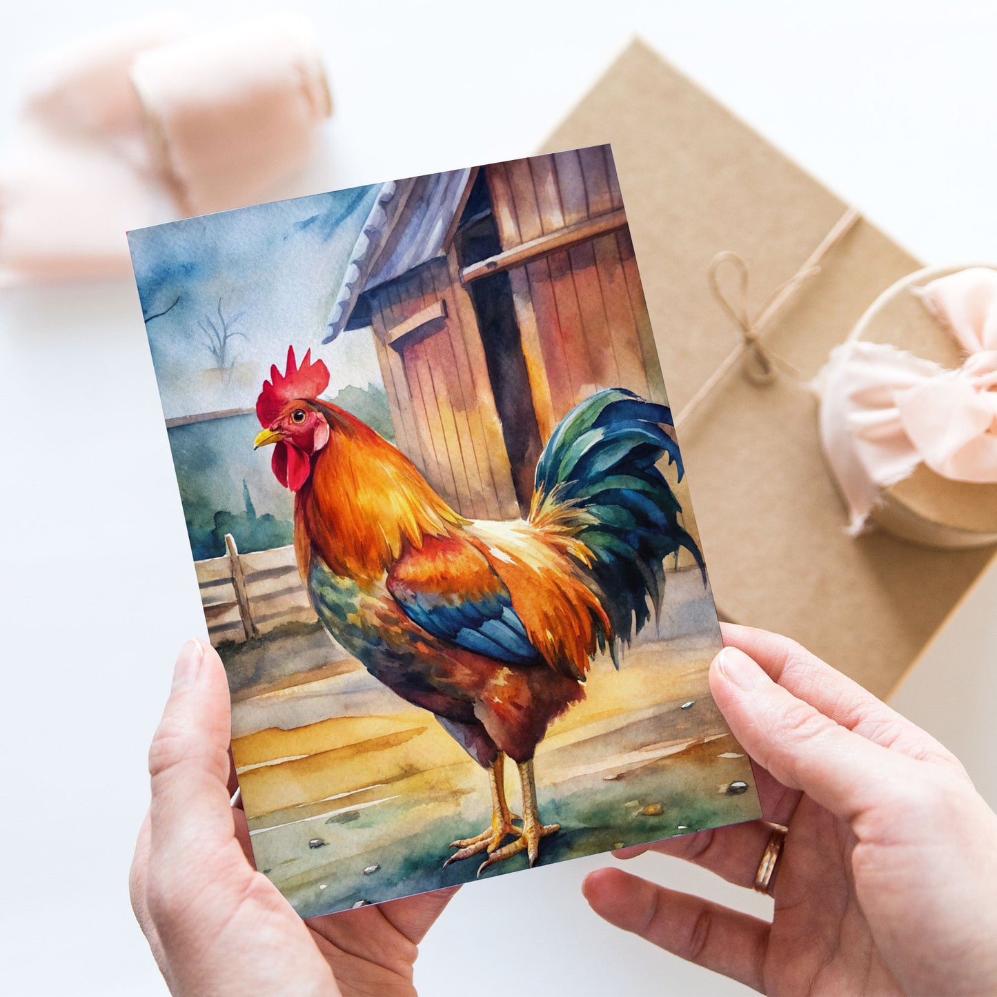 Vykort för postcrossing, scrapbooking & dekoration - Bondgård Tupp PC646