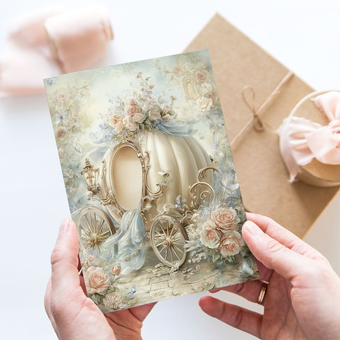 Vykort för postcrossing, scrapbooking & dekoration - Fantasy Pumpavagn PC660