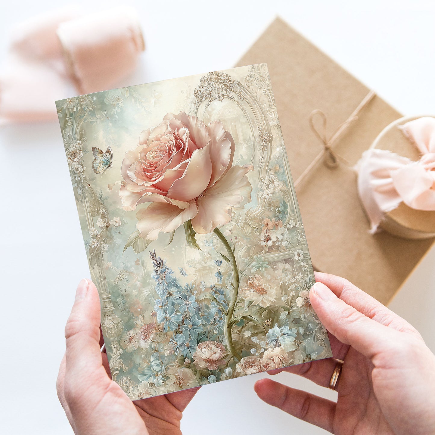 Vykort för postcrossing, scrapbooking & dekoration - Fantasy Ros PC661