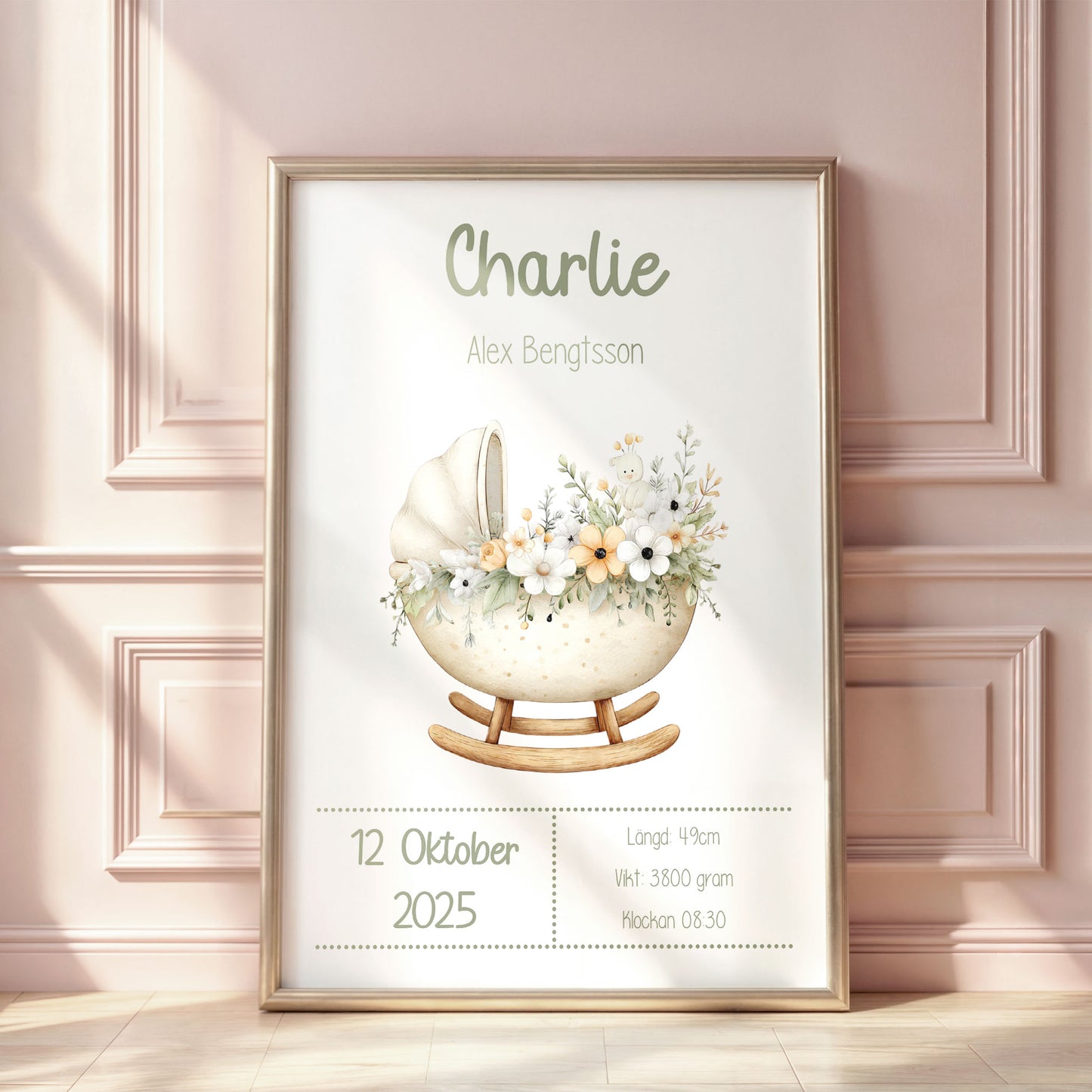 Personlig Doptavla Boho Vagga – Könsneutral Födelsetavla & Doppresent | Tryckt Baby Poster i olika storlekar