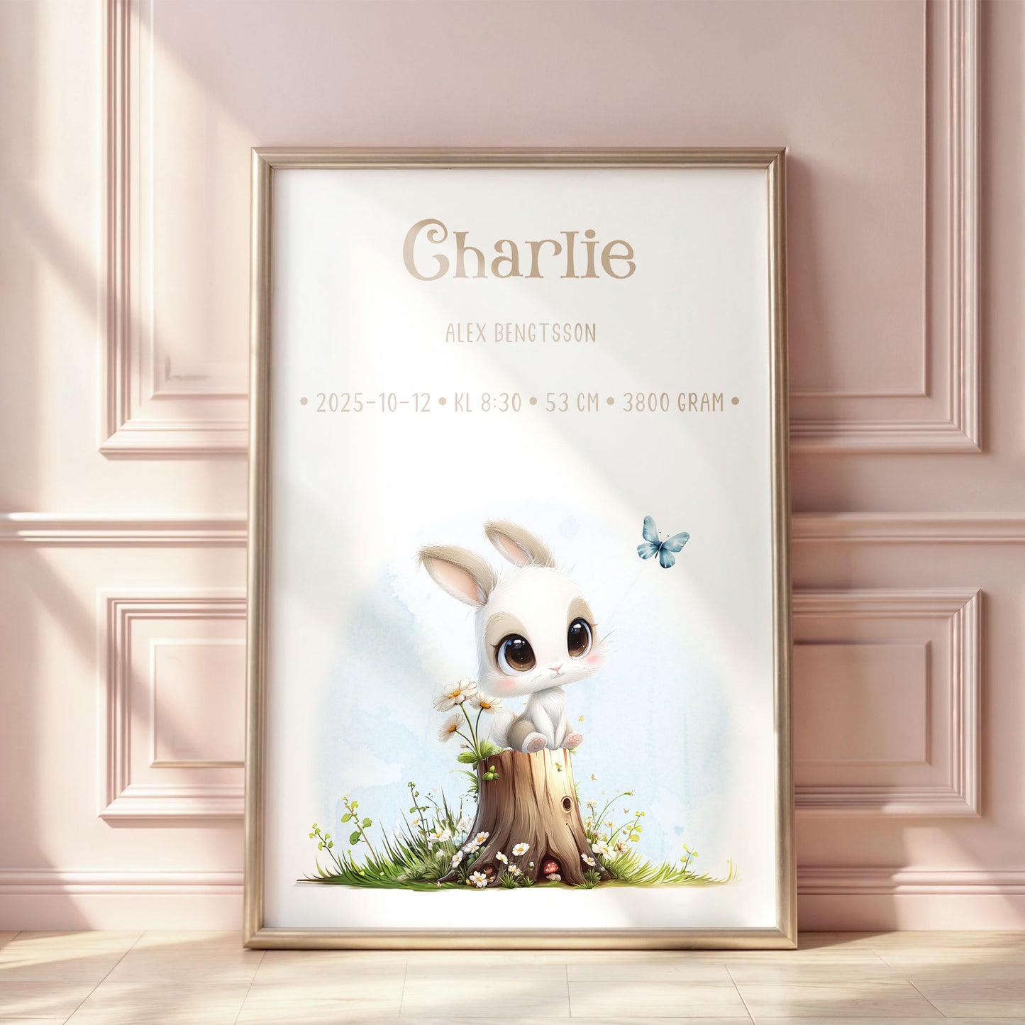 Personlig Födelsetavla Barn - Liten Kanin – Doptavla & Doppresent | Adorabelle