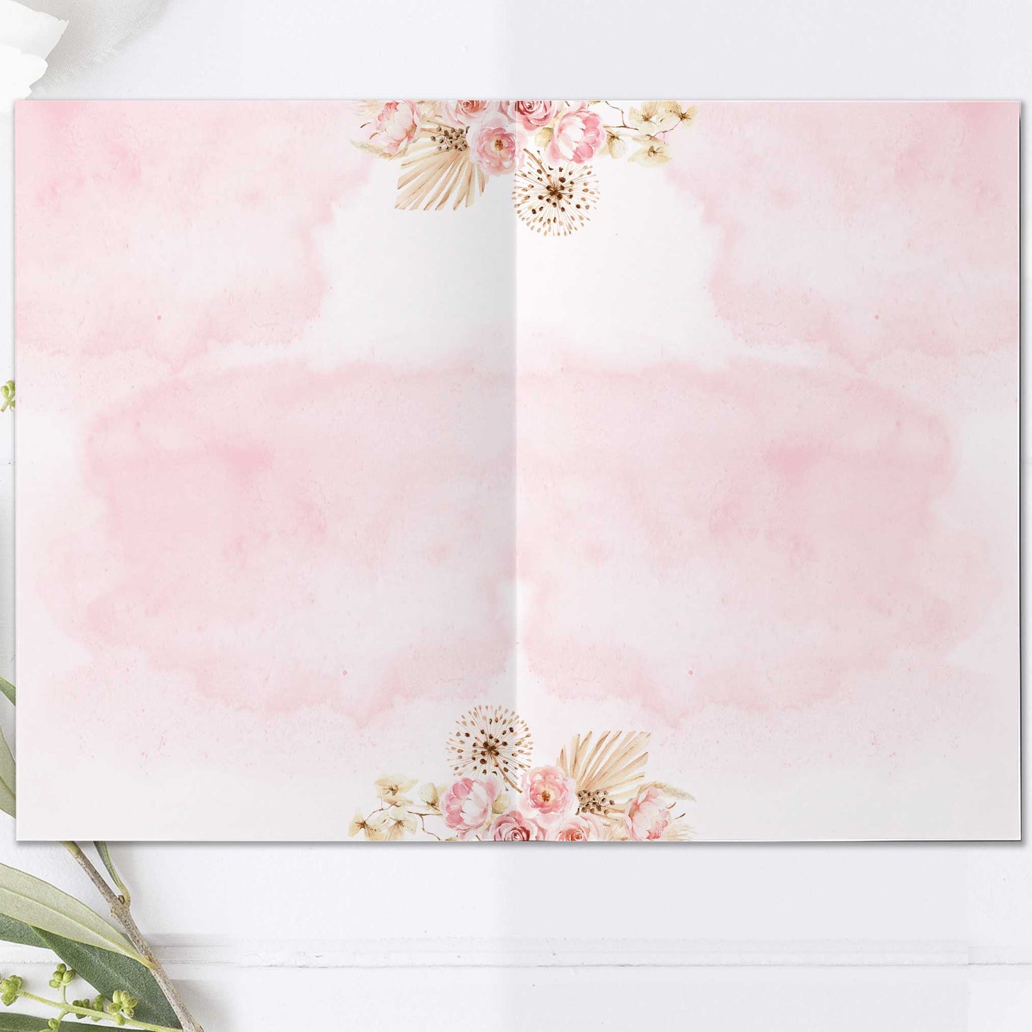 Festprogram litet, till bröllop – Boho Rosa pampas – Tryckt programkort 14,5x20 cm BR011