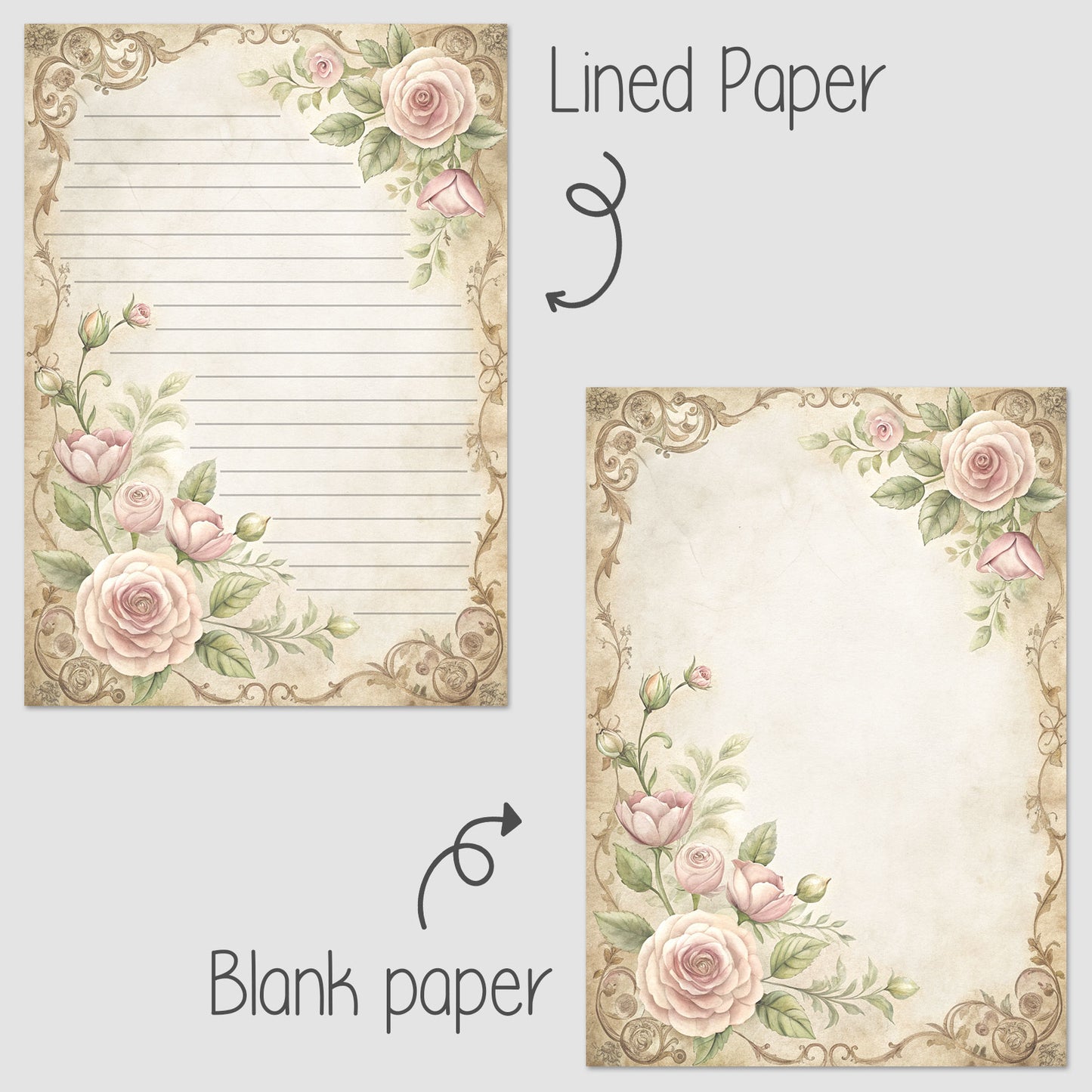 10-pack Brevpapper - Sagobok sida Blommig Baroque - Tryckt A5 Papper - WP526