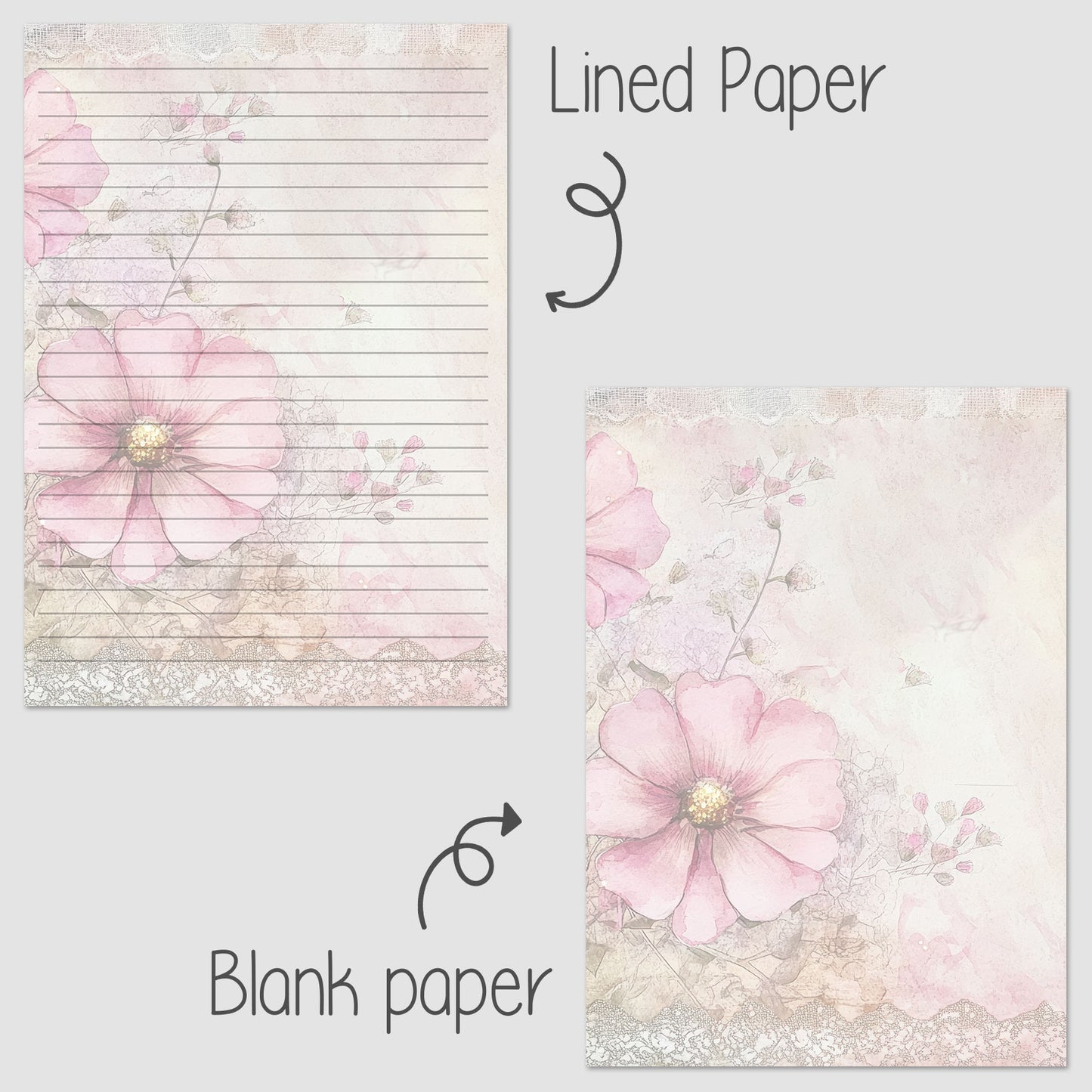 10-pack Brevpapper - Pink Blossom - Tryckt A5 Papper - WP528