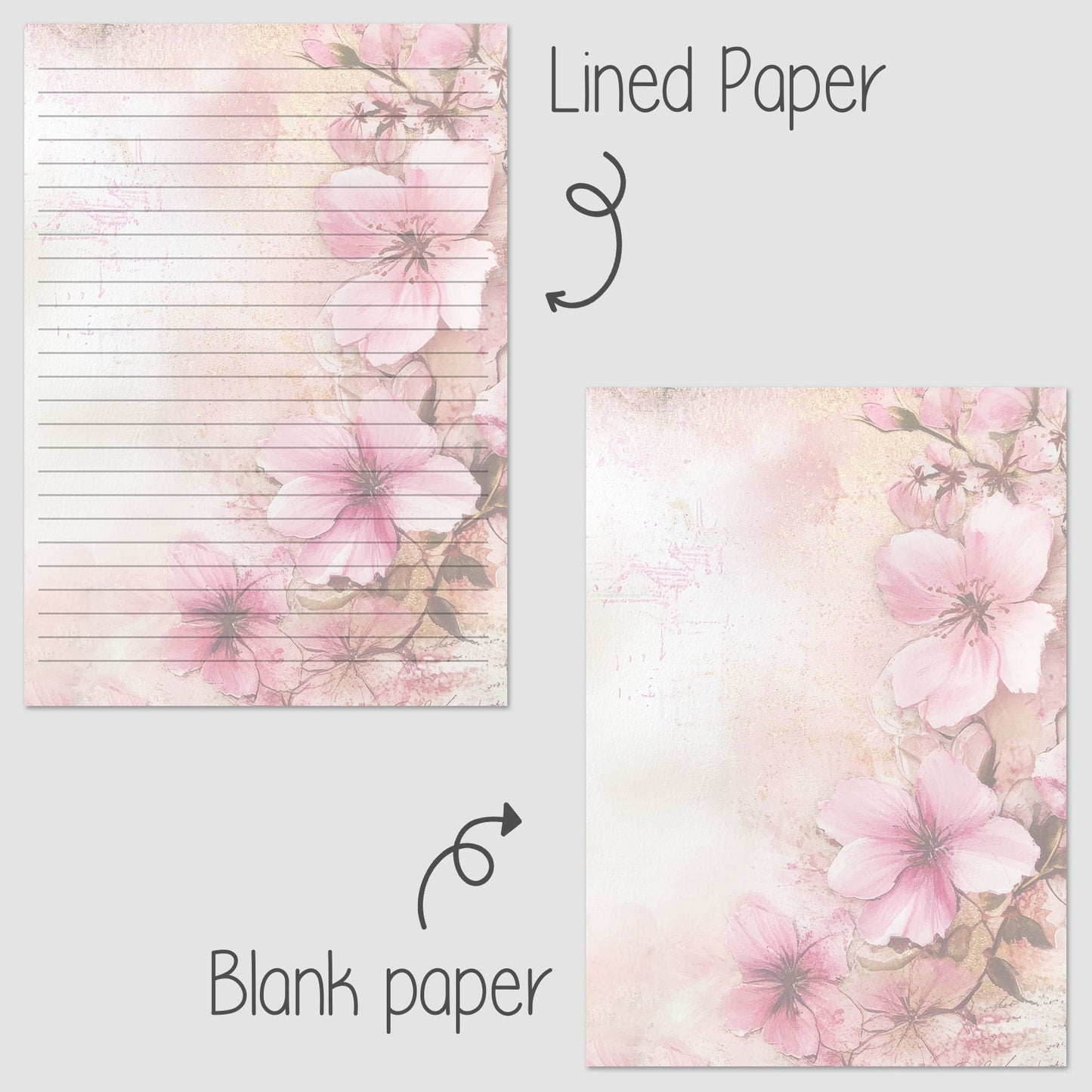 10-pack Brevpapper - Pink Blossom - Tryckt A5 Papper - WP529
