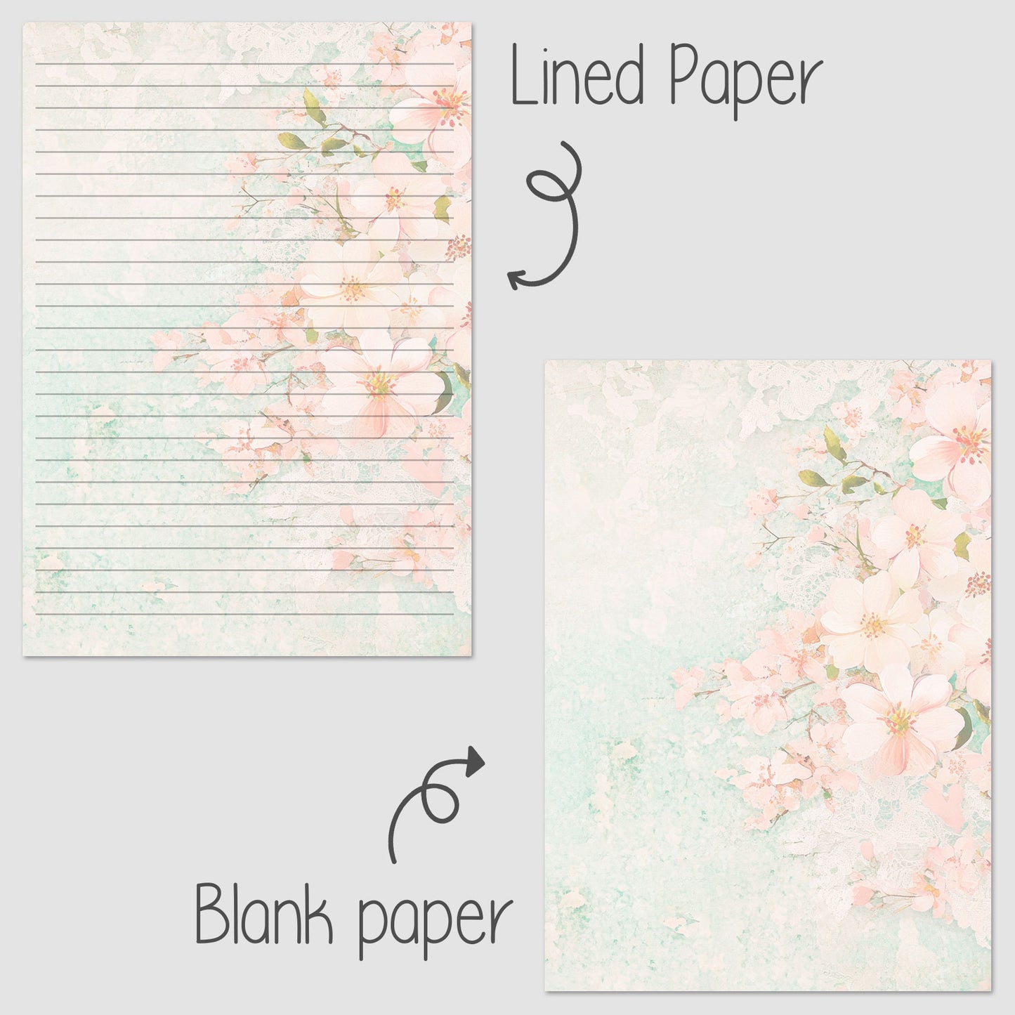 10-pack Brevpapper - Pink Mint Blossoms - Tryckt A5 Papper - WP532