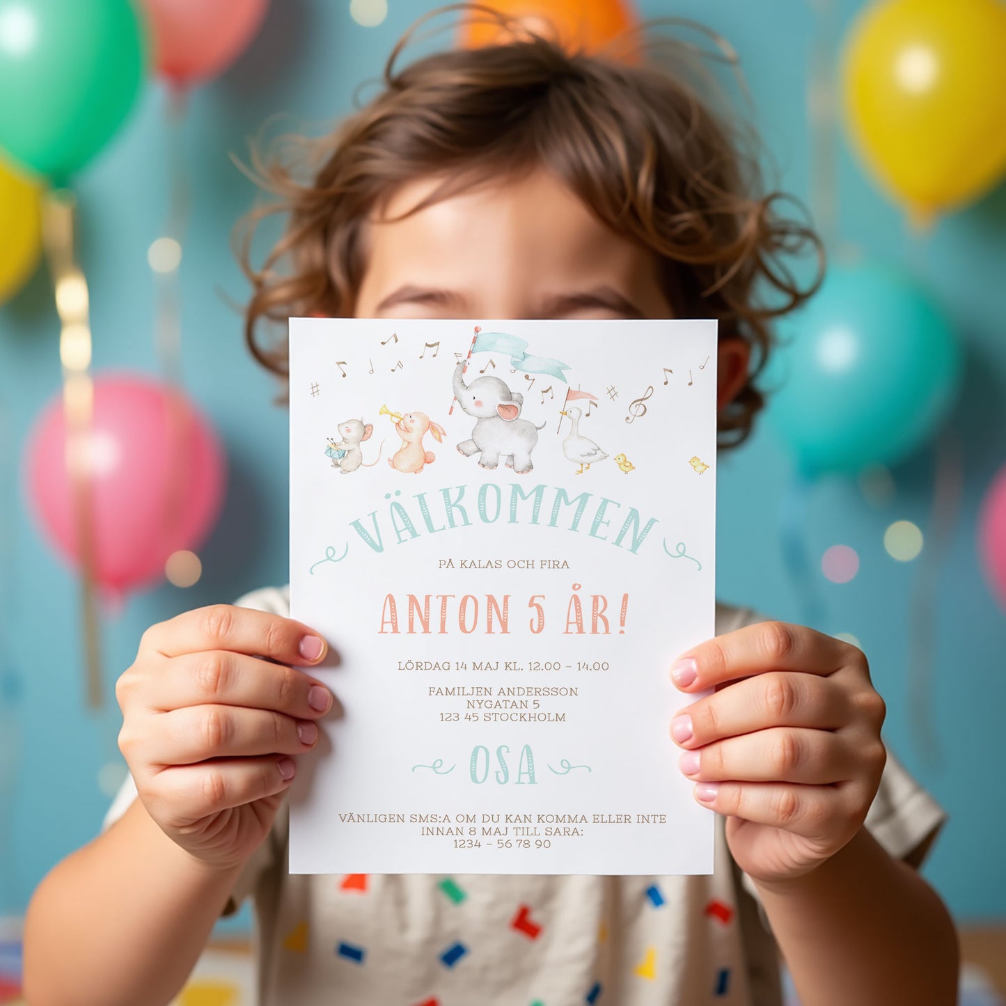 Barnkalas Inbjudningskort – Djurparad – A6 Tryckt Kort för Födelsedagskalas BK003