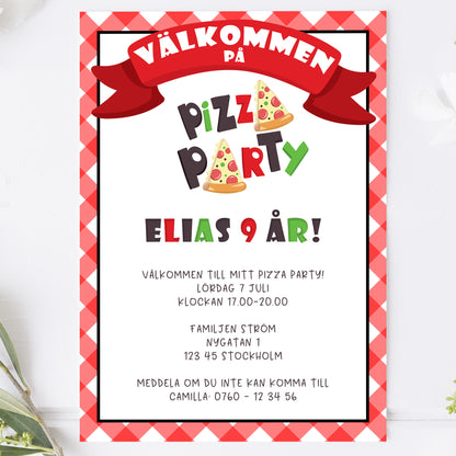 Barnkalas Inbjudningskort – Pizza Party – A6 Tryckt Kort för Födelsedagskalas BK004