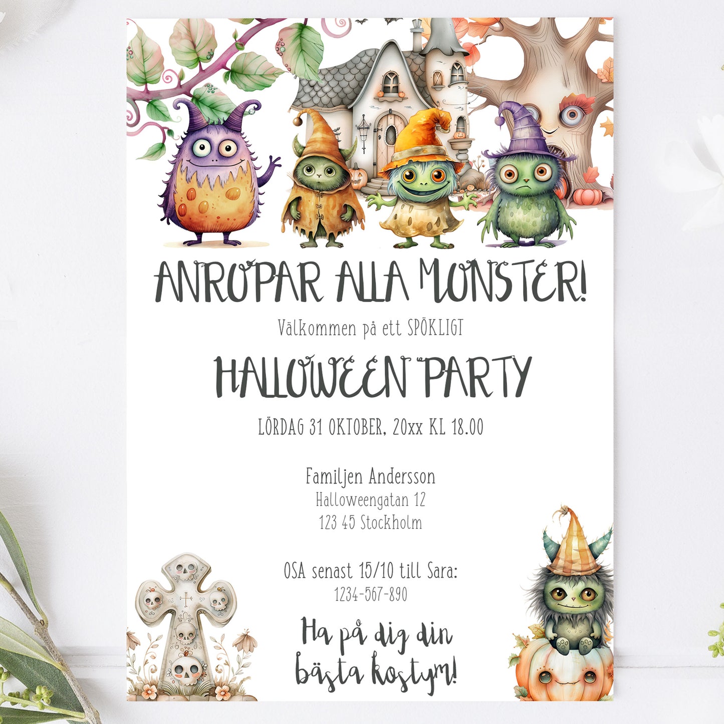 Halloween Party Inbjudningskort – Barnkalas – A6 Tryckt Kort  BKHP674