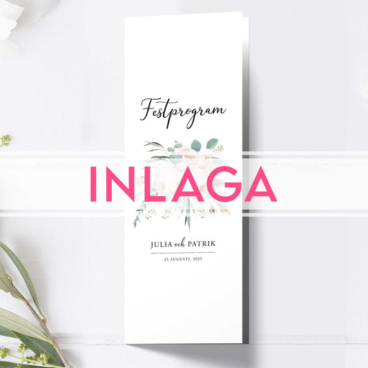 Lång Inlaga till festprogram – Vintage Mr & Mrs Vita blommor – Extra sidor till avlångt bröllopsprogram 10,5×29,7 cm BR001