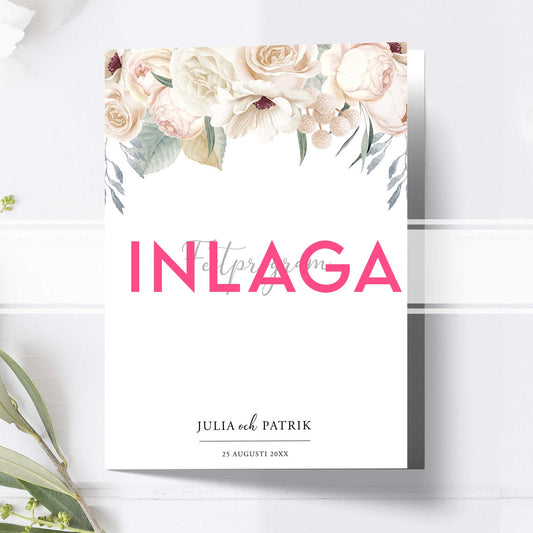 Inlaga till litet festprogram – Vintage Mr & Mrs Vita blommor – Extra sidor till litet bröllopsprogram 12,7x17,7 cm BR001