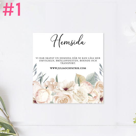 BR001-1 - Bröllopshemsida - Vitblommig Mr & Mrs - Tryckt bröllopskort