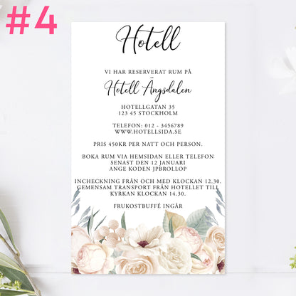 BR001-4 - Boendeinformation - Vitblommig Mr & Mrs - Tryckt bröllopskort