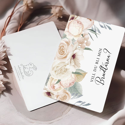 Vill du bli-kort – Vintage Mr & Mrs Vita blommor – A6 Tryckt fråga till brudfölje BR001