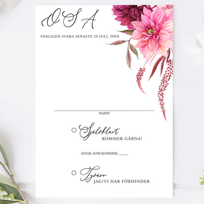 OSA-kort med kuvert (8 färger) – A6 Burgundy Dahlia – Bröllopskort BR002
