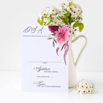 OSA-kort med kuvert (8 färger) – A6 Burgundy Dahlia – Bröllopskort BR002